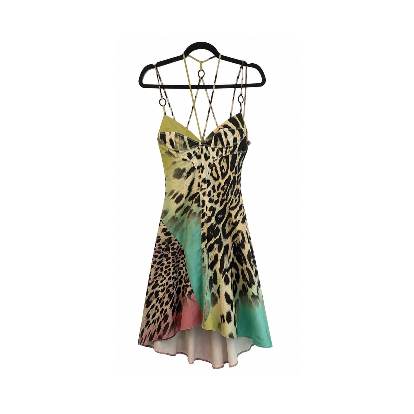 Roberto Cavalli Rainbow Leopard Print Dress