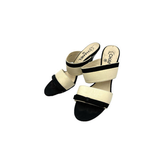 Chanel White and Black Leather Heels