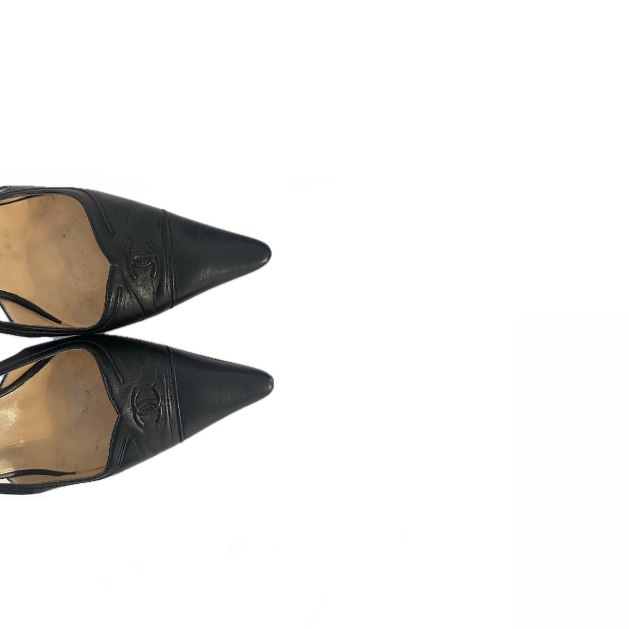 Chanel Black Logo Slingback Pumps